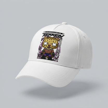 Tekken King Character Comic Graphic Baseball Cap - Retro Fighting Gamer Cap (White)