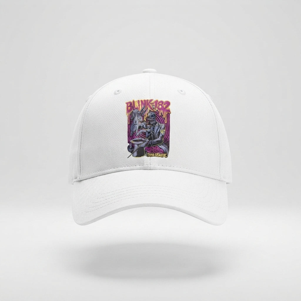 Blink-182 Rock Band Graphic Baseball Cap - Vintage Pop Punk Cap (Black & White)