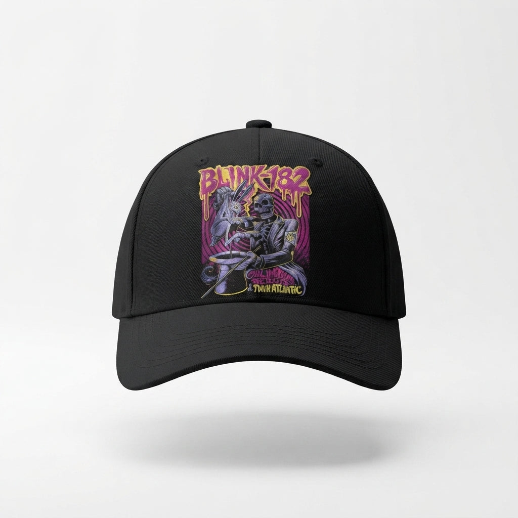 Blink-182 Rock Band Graphic Baseball Cap - Vintage Pop Punk Cap (Black & White)