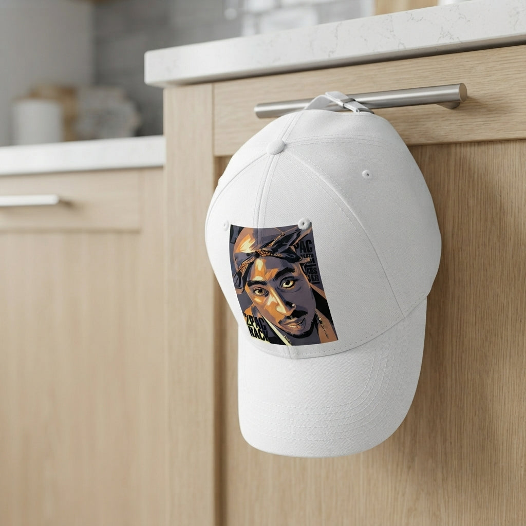 Tupac 2Pac Back Hip Hop Legend Portrait Graphic Baseball Cap - Vintage Rap Cap (White)