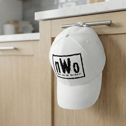nWo New World Order Box Logo Graphic Baseball Cap - Wrestling Retro Cap (White)