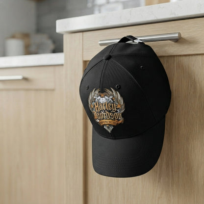 Harley Davidson Vintage Winged Emblem Graphic Baseball Cap - Biker Cap (Black & White)