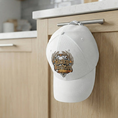 Harley Davidson Vintage Winged Emblem Graphic Baseball Cap - Biker Cap (Black & White)