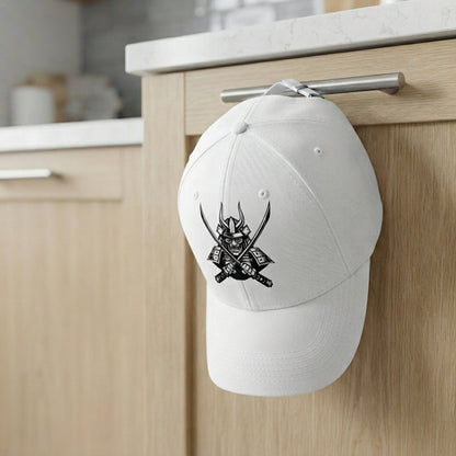 Japanese Samurai Horseback Warrior Graphic Baseball Cap - Martial Arts Culture Cap (White)