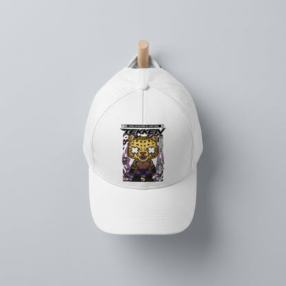 Tekken King Character Comic Graphic Baseball Cap - Retro Fighting Gamer Cap (White)