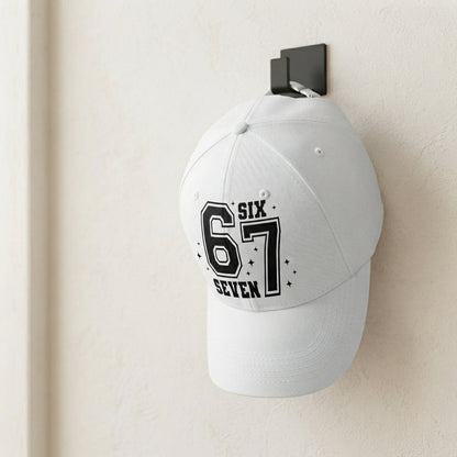 Six Seven 67 Varsity Number Graphic Baseball Cap - Urban Streetwear Cap (White)