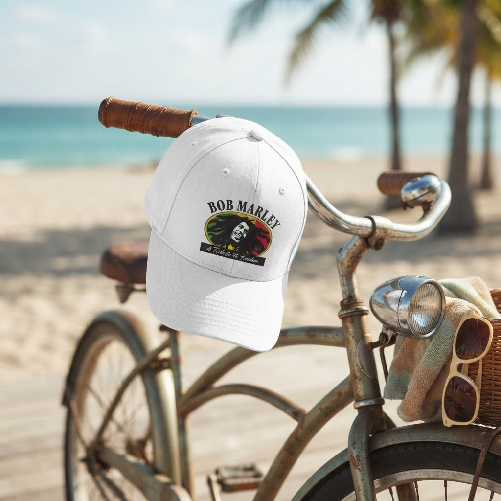 Bob Marley Tribute to Freedom Graphic Baseball Cap - Reggae Legend Cap (Black & White)