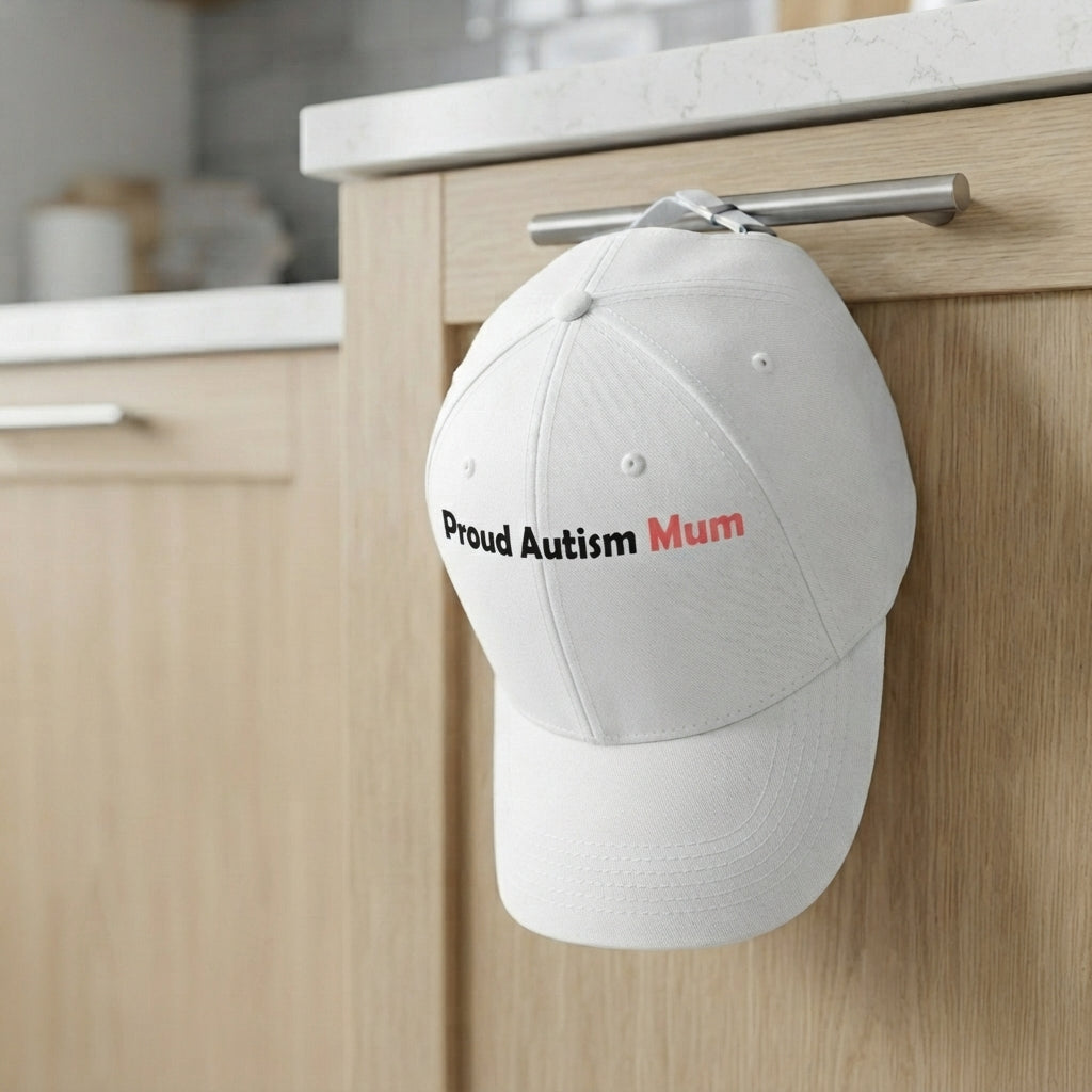 Proud Autism Dad & Mum Typography Graphic Baseball Cap - Neurodiversity Support Cap (White)
