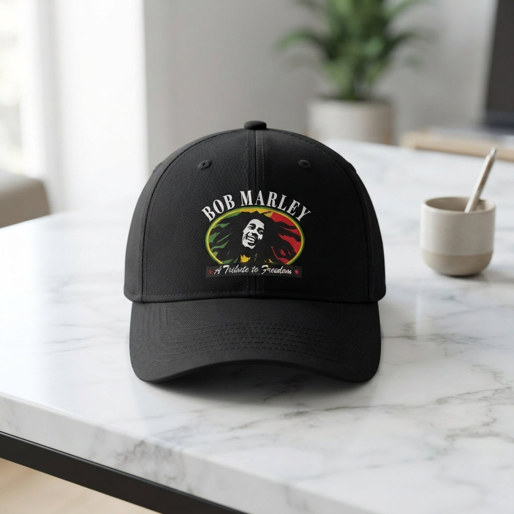 Bob Marley Tribute to Freedom Graphic Baseball Cap - Reggae Legend Cap (Black & White)
