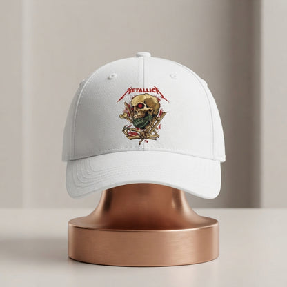 Metallica Skull & Grenade Graphic Baseball Cap - Heavy Metal Rock Band Cap (Black & White)