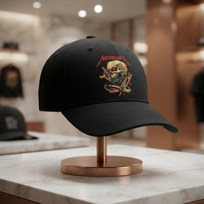 Metallica Skull & Grenade Graphic Baseball Cap - Heavy Metal Rock Band Cap (Black & White)