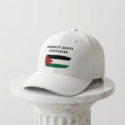 Humanity Above Everything Palestine Flag Graphic Baseball Cap - Solidarity Cap (White)