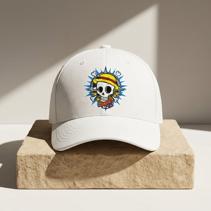 One Piece Straw Hat Pirate Jolly Roger Graphic Baseball Cap - Anime Skull Cap (Black & White)