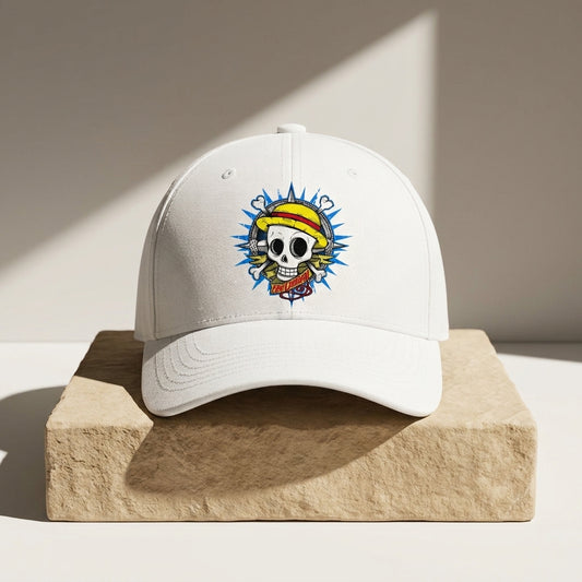 One Piece Straw Hat Pirate Jolly Roger Graphic Baseball Cap - Anime Skull Cap (Black & White)