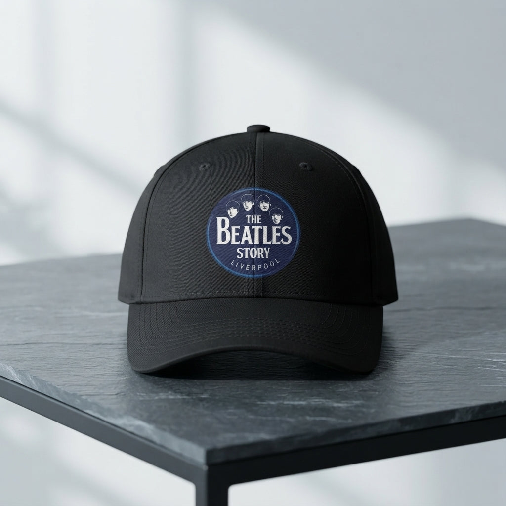 The Beatles Story Liverpool Graphic Baseball Cap - Vintage Rock Band Cap (Black & White)