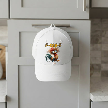 F-CAW-F Crazy Rooster Graphic Baseball Cap - Funny Animal Meme Cap (White & black)
