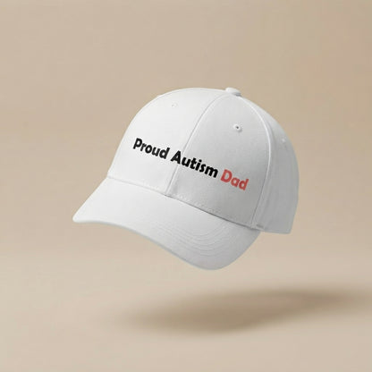 Proud Autism Dad & Mum Typography Graphic Baseball Cap - Neurodiversity Support Cap (White)