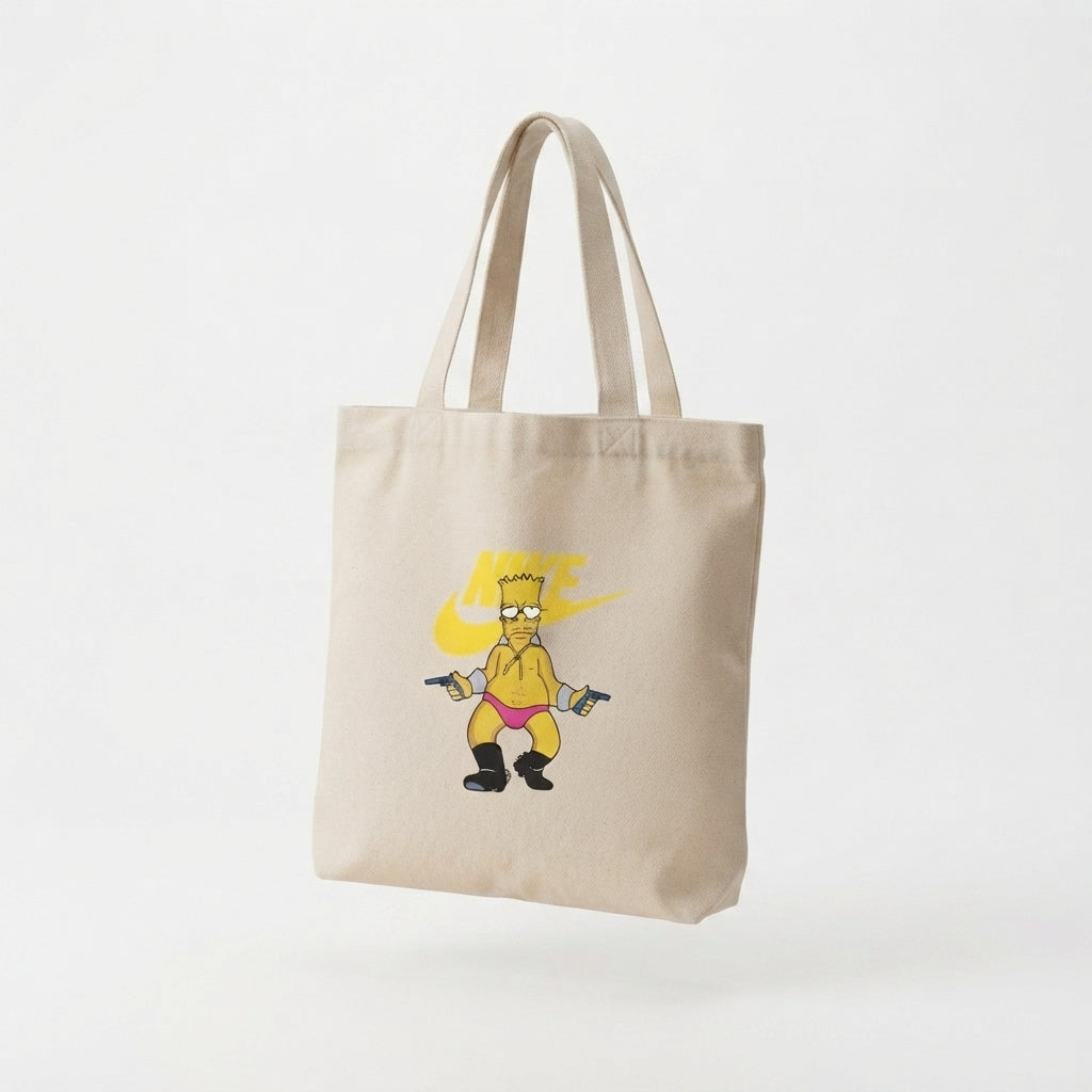 Cartoon Mashup Graphic Canvas Tote Bag - Funny Pop Culture Parody Streetwear Shoulder Bag