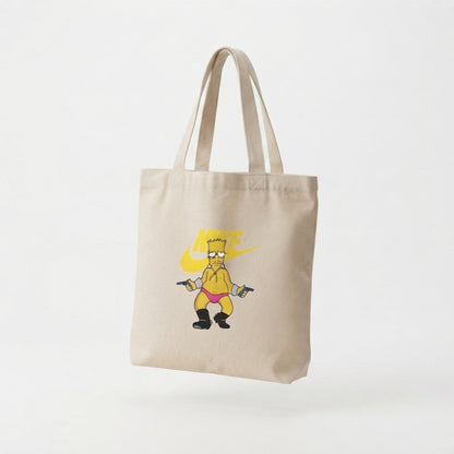 Cartoon Mashup Graphic Canvas Tote Bag - Funny Pop Culture Parody Streetwear Shoulder Bag
