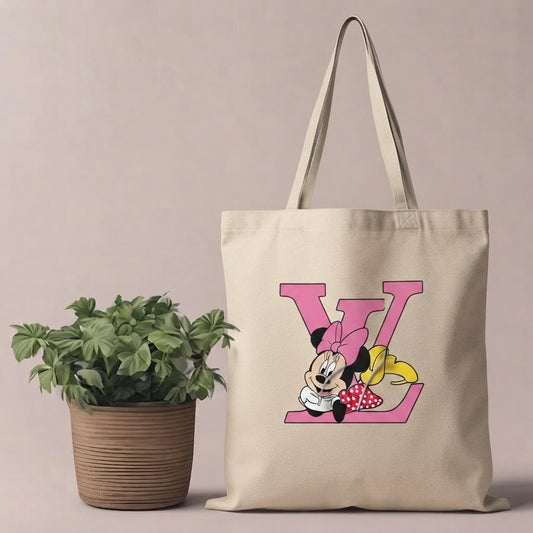 Pink Letter Canvas Tote Bag – Aesthetic Monogram Canvas Carryall Tote