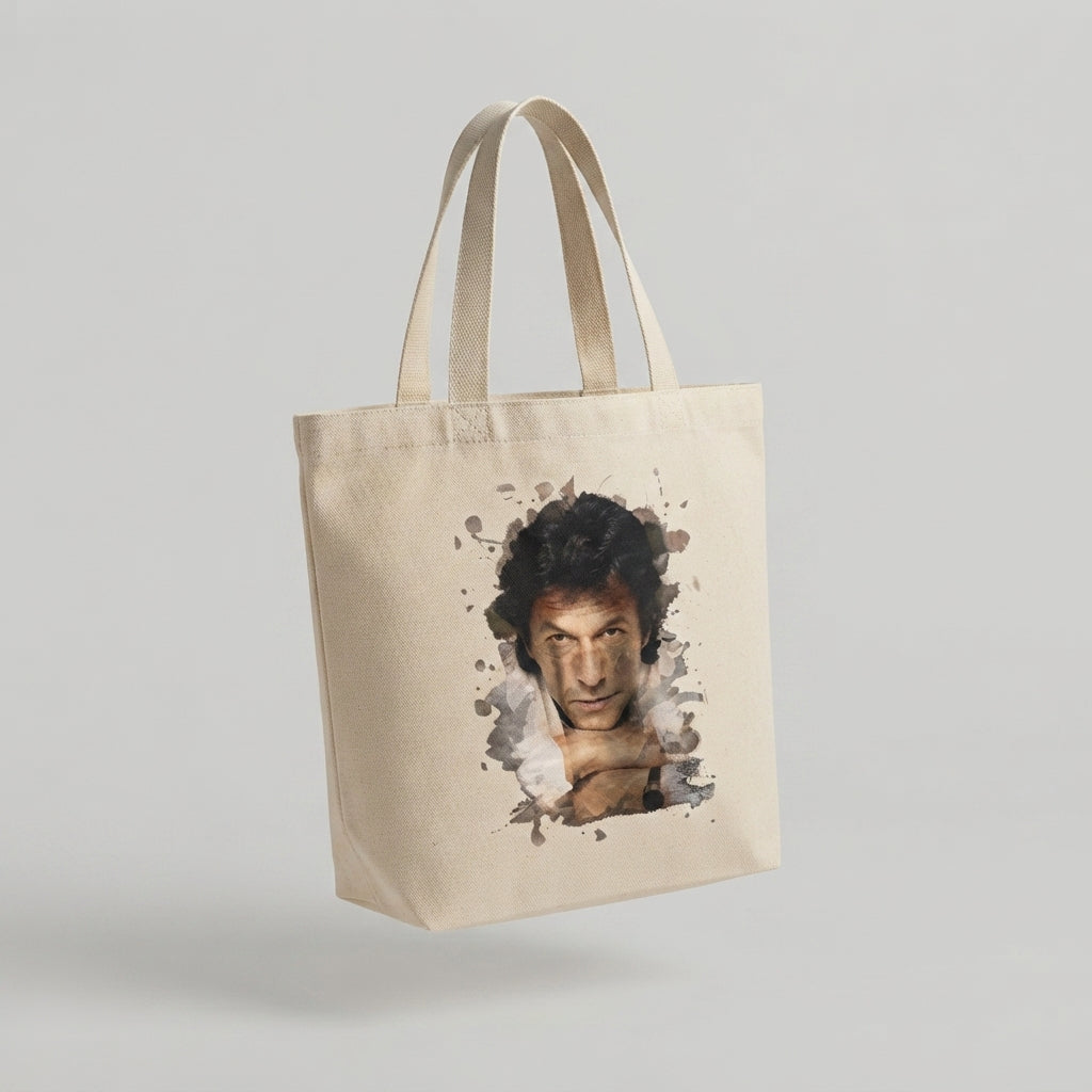 Imran Khan Artistic Watercolor Portrait Canvas Tote Bag – Premium Cotton Shoulder Bag
