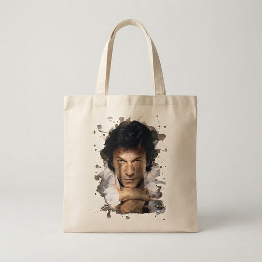 Imran Khan Artistic Watercolor Portrait Canvas Tote Bag – Premium Cotton Shoulder Bag