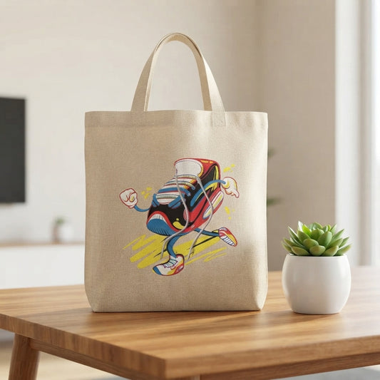 Cartoon Running Sneaker "Kickin' It" Natural Canvas Tote Bag