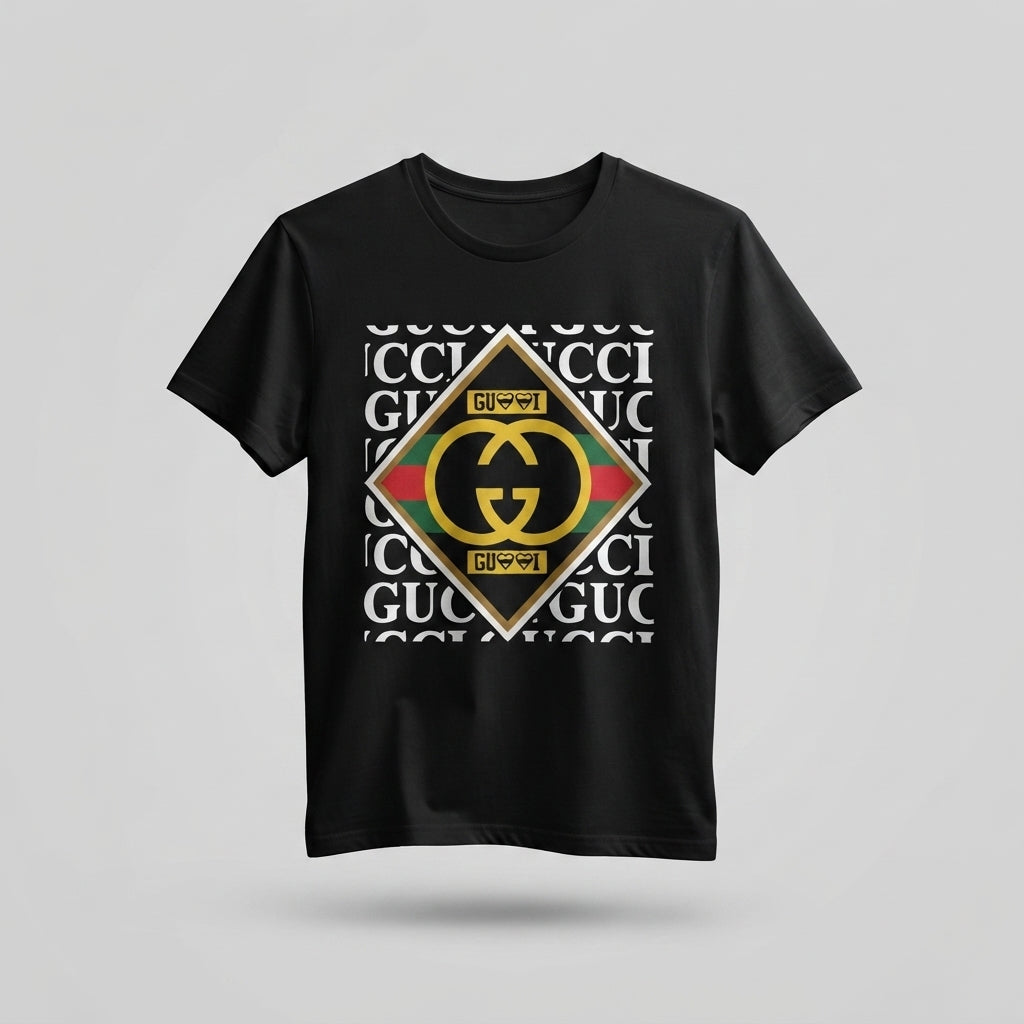 Diamond Interlocking GG Monogram Logo Graphic T-Shirt - Black & Blue Unisex Premium Cotton Fashion Parody Streetwear Tee (XS to 4XL)