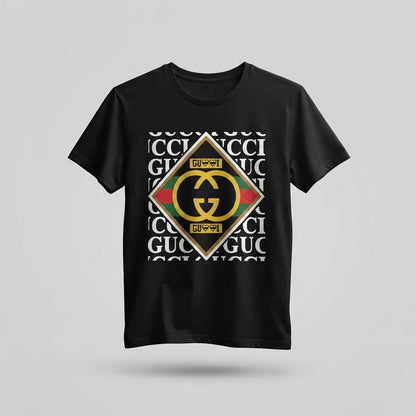 Diamond Interlocking GG Monogram Logo Graphic T-Shirt - Black & Blue Unisex Premium Cotton Fashion Parody Streetwear Tee (XS to 4XL)