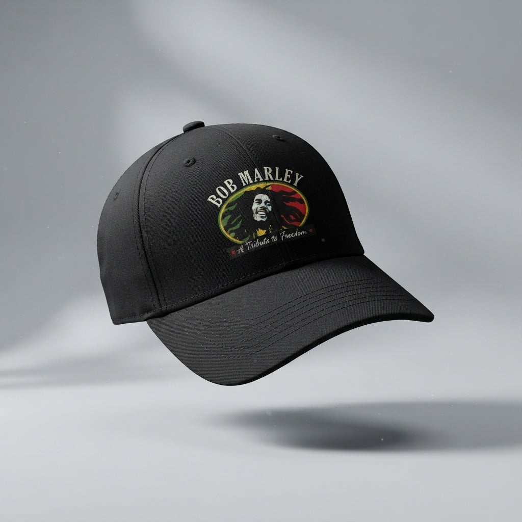 Bob Marley Tribute to Freedom Graphic Baseball Cap - Reggae Legend Cap (Black & White)