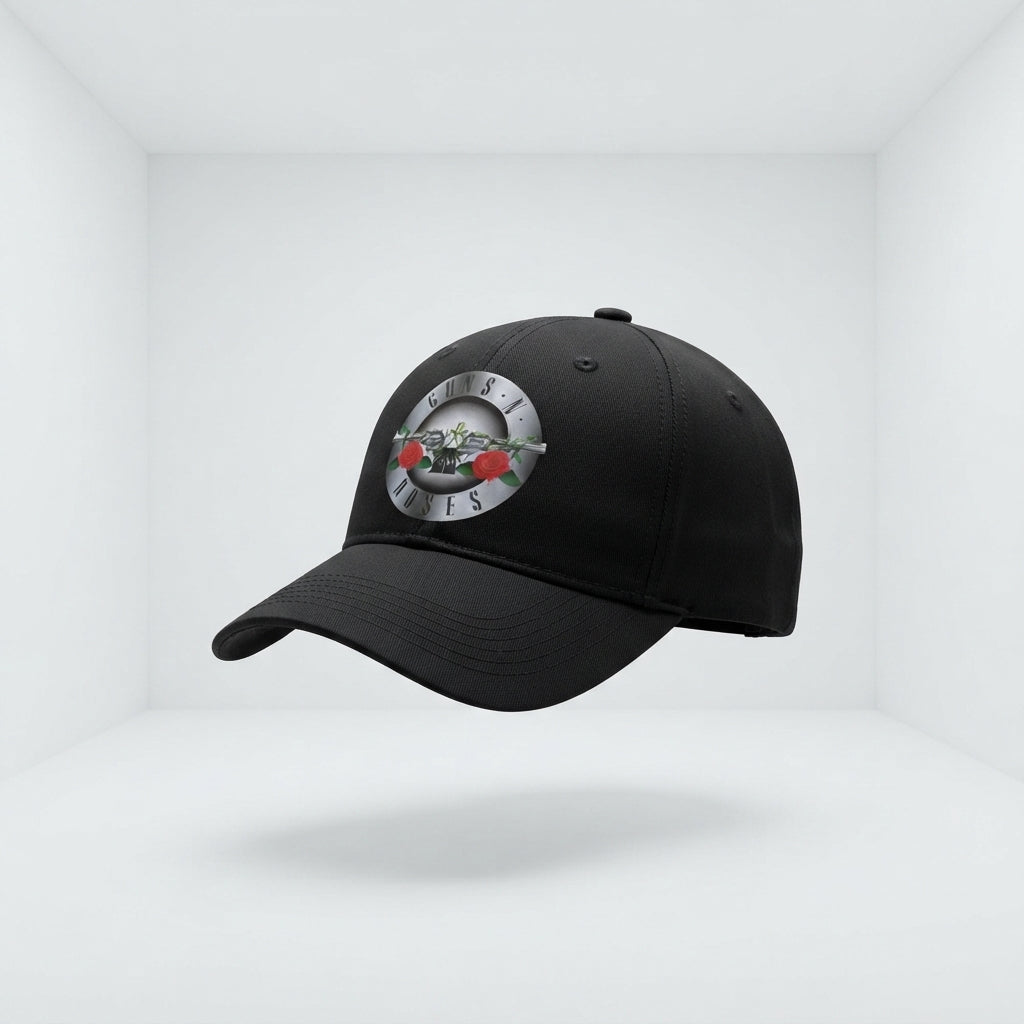 Guns N' Roses Classic Bullet Logo Graphic Baseball Cap - Hard Rock Band Cap (Black & White)