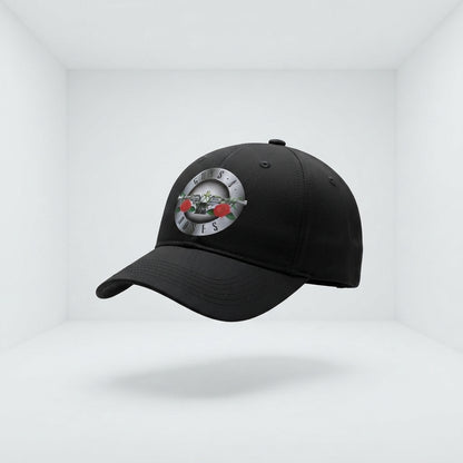 Guns N' Roses Classic Bullet Logo Graphic Baseball Cap - Hard Rock Band Cap (Black & White)