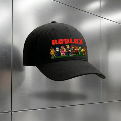 Roblox Characters & Logo Graphic Baseball Cap - Gamer Graphic Cap (Black & White)