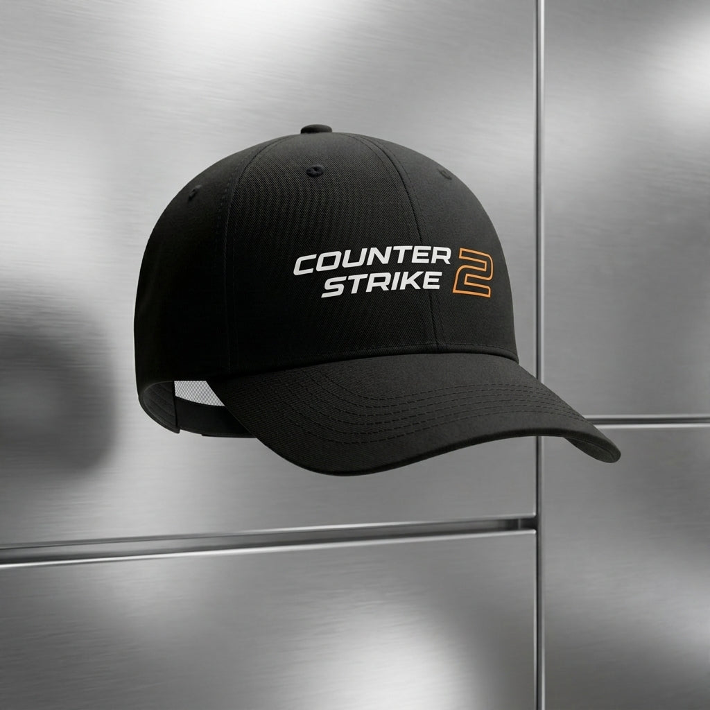 Counter-Strike 2 CS2 Logo Graphic Baseball Cap - Tactical Gaming Cap (White & Black)