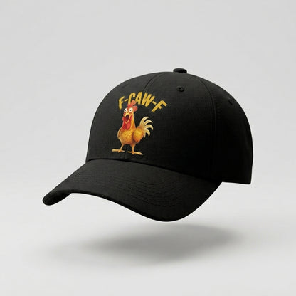 F-CAW-F Screaming Chicken Funny Graphic Baseball Cap - Humorous Quote Cap (Black & White)