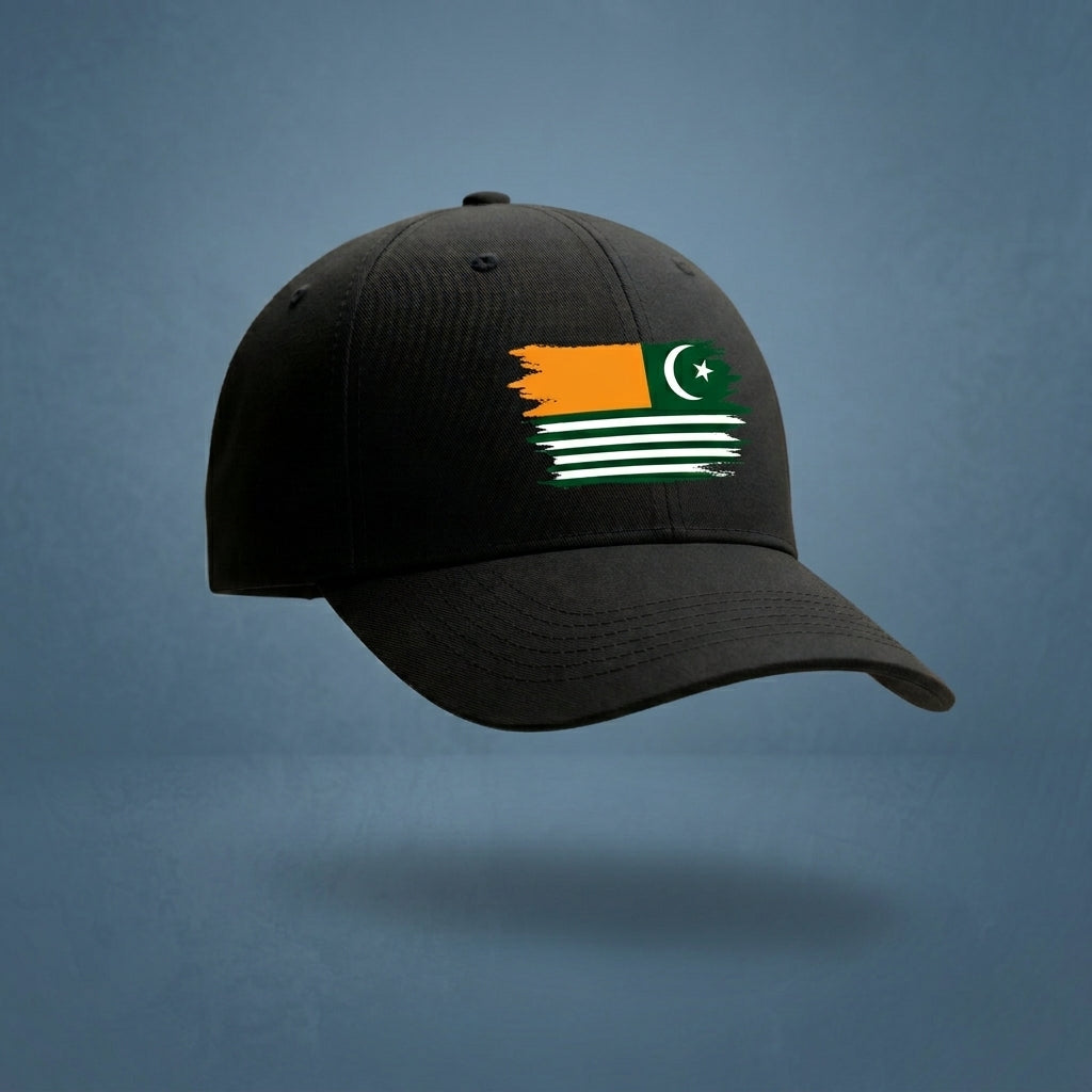 Azad Kashmir Flag Brush Stroke Graphic Baseball Cap - Patriotic AJK Cap (White & Black)