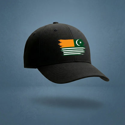 Azad Kashmir Flag Brush Stroke Graphic Baseball Cap - Patriotic AJK Cap (White & Black)