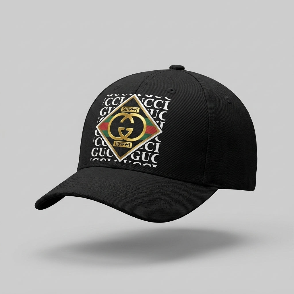 Designer GG Interlocking Diamond Emblem Graphic Baseball Cap - Luxury Fashion Cap (Black)