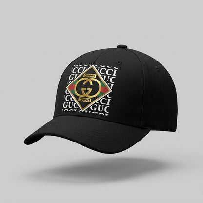 Designer GG Interlocking Diamond Emblem Graphic Baseball Cap - Luxury Fashion Cap (Black)