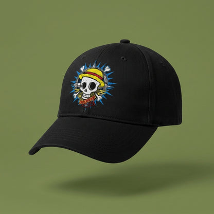 One Piece Straw Hat Pirate Jolly Roger Graphic Baseball Cap - Anime Skull Cap (Black & White)