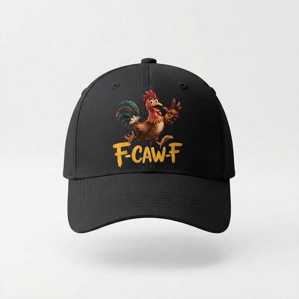 F-CAW-F Rooster Graphic Baseball Cap - Funny Animal Sound Meme Cap (Black & White)
