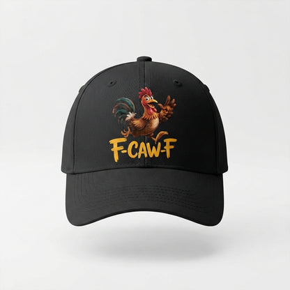 F-CAW-F Rooster Graphic Baseball Cap - Funny Animal Sound Meme Cap (Black & White)