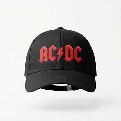 AC/DC Classic Red Logo Graphic Baseball Cap - Heavy Metal Rock Band Cap (Black & White)