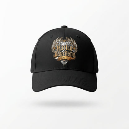 Harley Davidson Vintage Winged Emblem Graphic Baseball Cap - Biker Cap (Black & White)