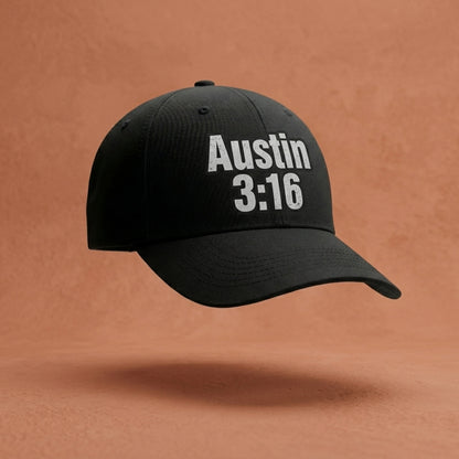 Austin 3:16 Pop Culture Graphic Baseball Cap - Retro Catchphrase Cap (White & Black)
