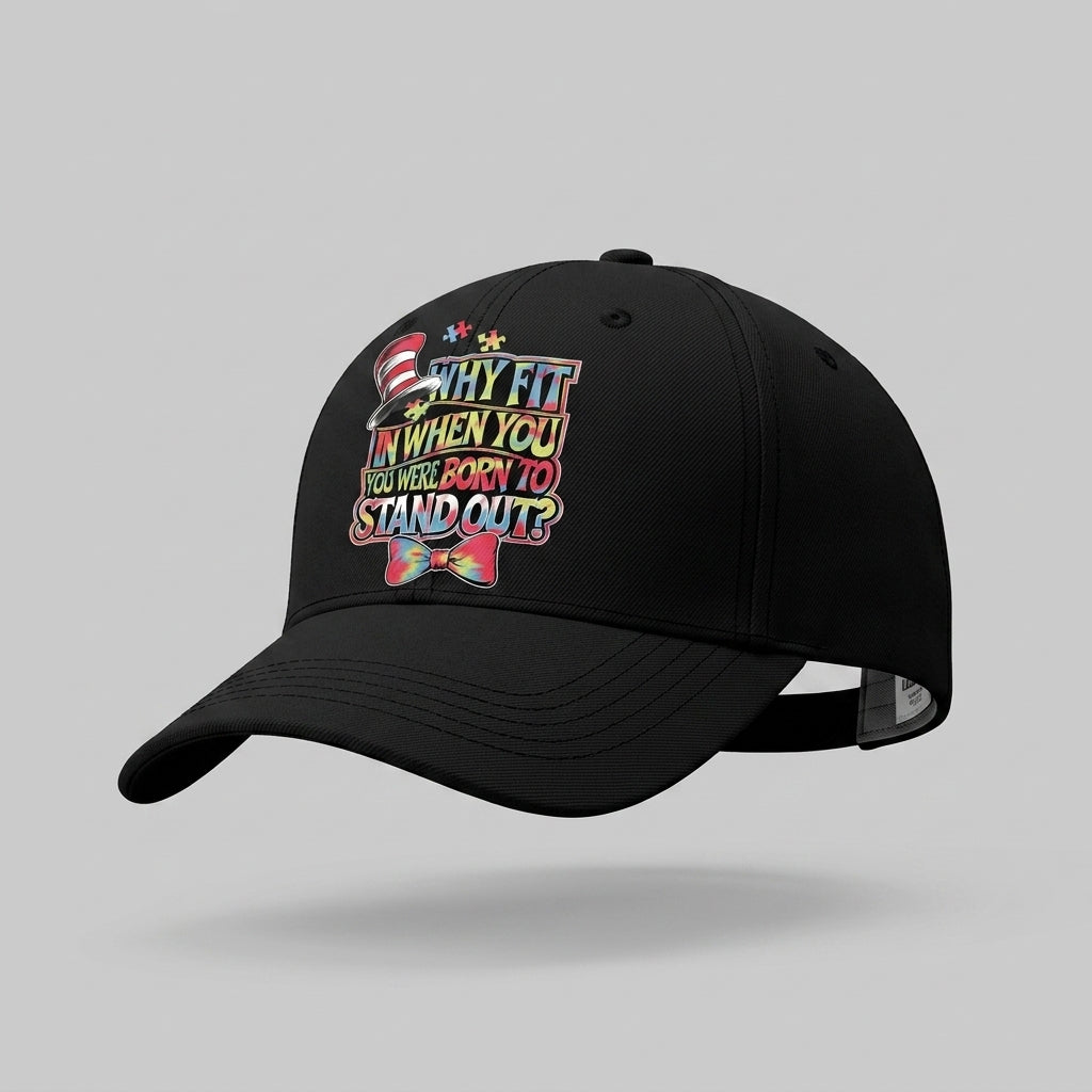 Autism Awareness Why Fit In Born To Stand Out Graphic Baseball Cap (White & Black)