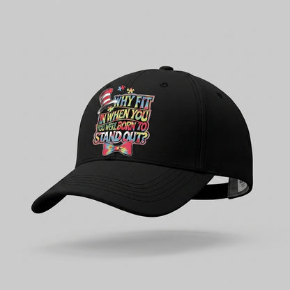 Autism Awareness Why Fit In Born To Stand Out Graphic Baseball Cap (White & Black)