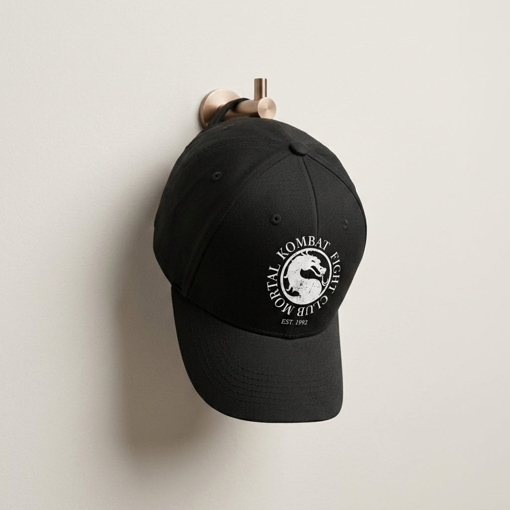 Mortal Kombat Fight Club Vintage Dragon Graphic Baseball Cap - Est 1992 Gaming Cap (Black)