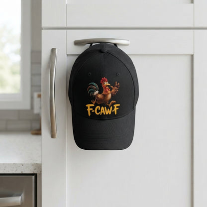 F-CAW-F Rooster Graphic Baseball Cap - Funny Animal Sound Meme Cap (Black & White)