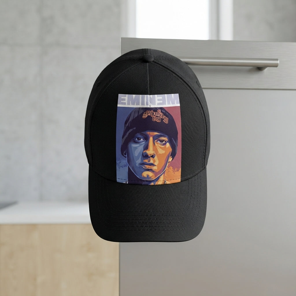 Eminem Hip Hop Legend Portrait Graphic Baseball Cap - Slim Shady Rap Cap (Black)